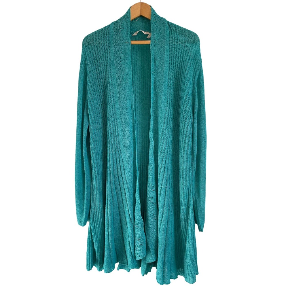 Soft Surroundings Teal Open-Front Knit Cardigan